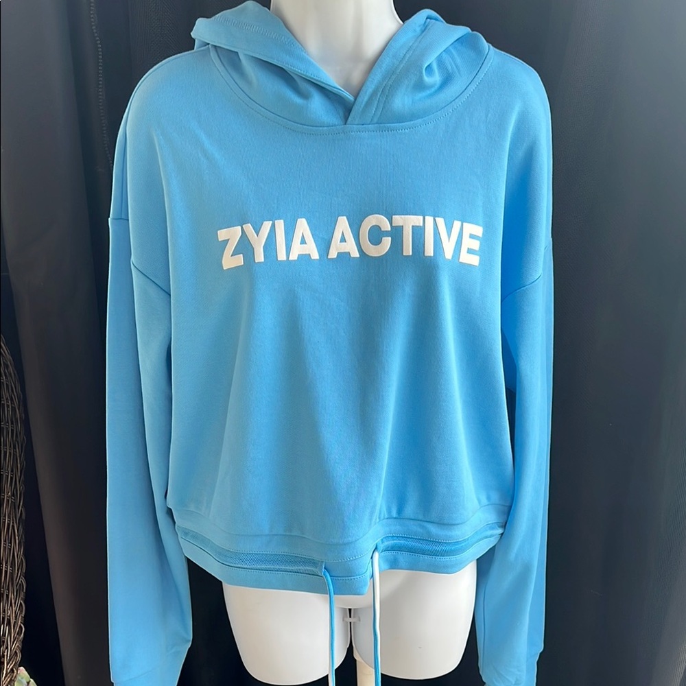 Zyia Active Blue Uppercut Crop Hoodie Sz L